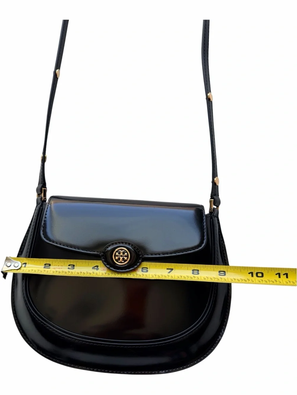 Tory Burch ROBINSON SPAZZOLATO SMALL FLAP BAG - BLACK